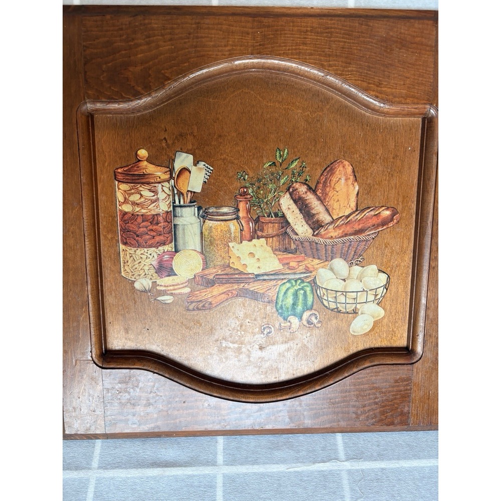 Vtg 70s Kitchen Cabinet Art Still Life Rustic Cottagecore Cozy Retro Warm Wood
